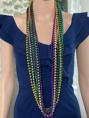 9 pcs Mardi Gras Multi-Strand Bead Necklace - Purple, Green & Gold